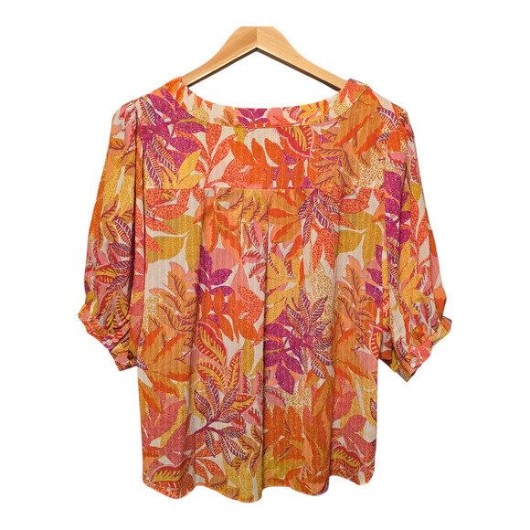 Rose + Olive Top Womens Size Large Multi Floral Print Balloon Sleeve Colorful - Picture 2 of 11